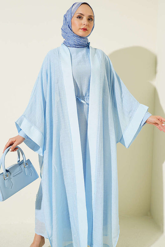 Ensemble Abaya Mini avec Pierres Bleu