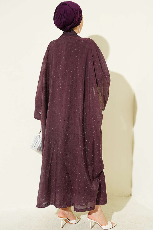 Mini Taşlı Abaya Takım Mürdüm