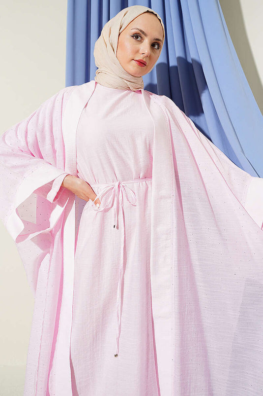 Ensemble Abaya Mini avec Pierres Rose