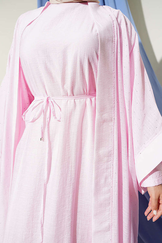 Ensemble Abaya Mini avec Pierres Rose