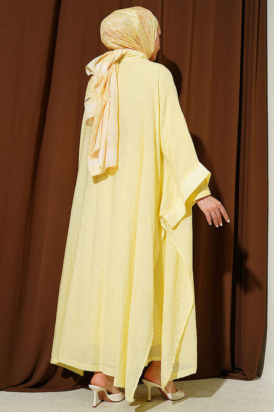 Ensemble Abaya Mini avec Pierres Jaune