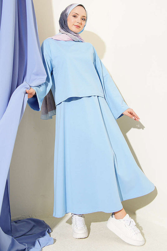Mini-Set mit Bluse und Rock mit Steinchen, Loyşa, Babyblau