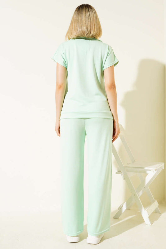 Ensemble deux pièces mini à manches courtes et fermeture éclair ornée, vert turquoise