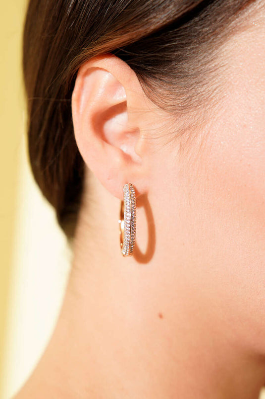 Mini Stone Hoop Earrings Gold