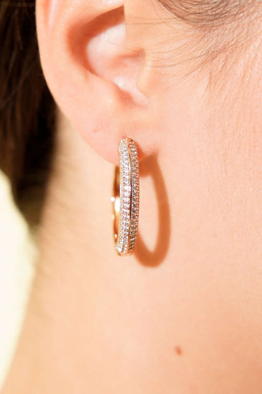 Mini Stone Hoop Earrings Gold