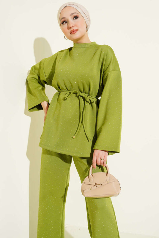 طقم غوص صغير من قطعتين مزود بحبل وحزام بلون أخضر فستقي