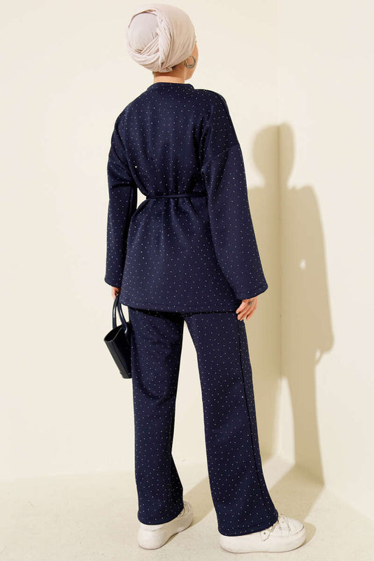 بدلة غوص صغيرة من قطعتين مزودة بحزام وحبل حجري، لون أزرق داكن