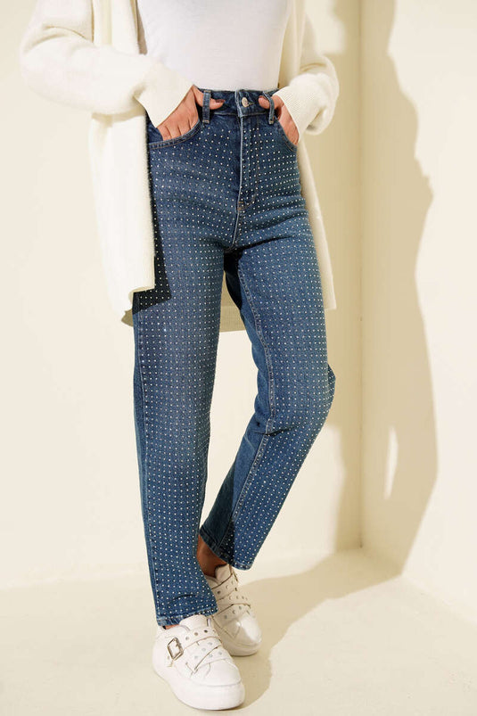 Pantalon en jean mini orné de détails, bleu