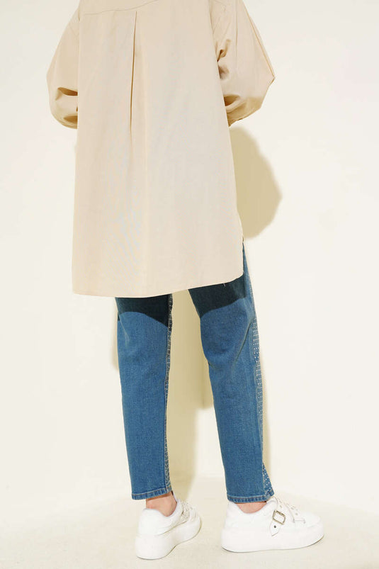 Mini Pantalon En Denim Strass Tintli