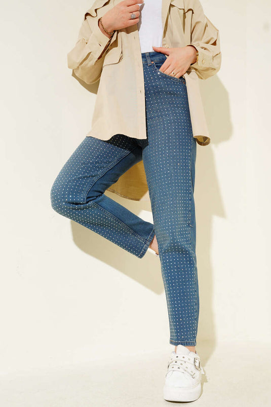 Mini Pantalon En Denim Strass Tintli