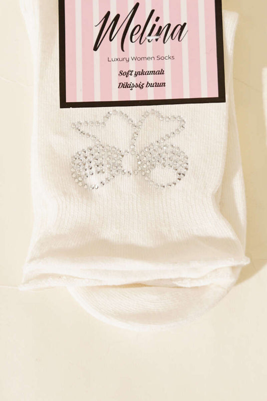 جوارب كاحل بشريط مزخرف صغير بلون عاجي