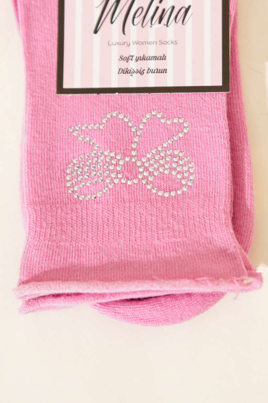 Mini Taşlı Kurdele Soket Çorap Pembe