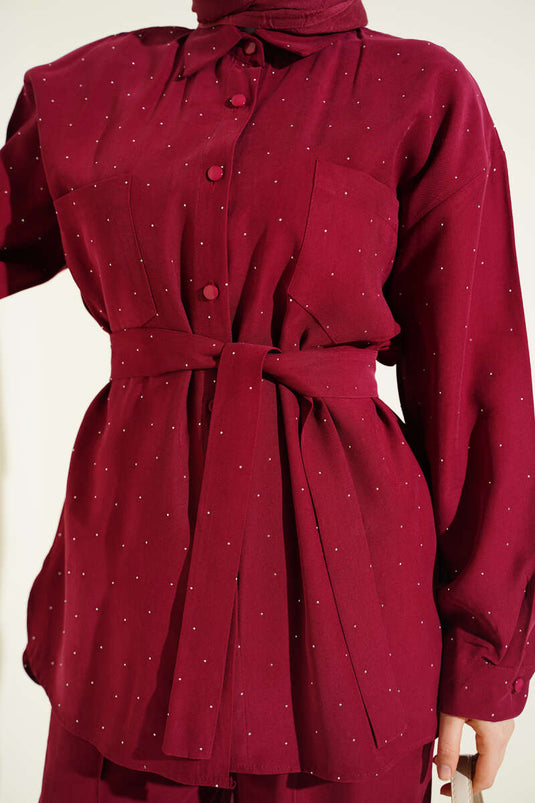 Ensemble Deux Pièces Mini Ceinturé à Strass Bordeaux