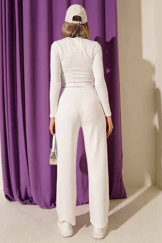 Mini Embellished Loisha Crop Two-Piece Set, Ecru