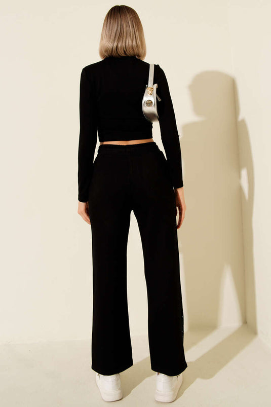 Mini Embellished Loisha Crop Two-Piece Set, Black