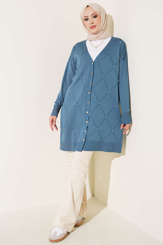 Cardigan Mini Merserize Ricamato Indigo