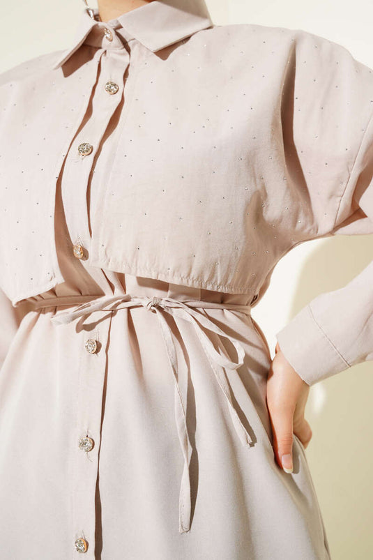 تونيك ميني ستون كيب باللون البيج