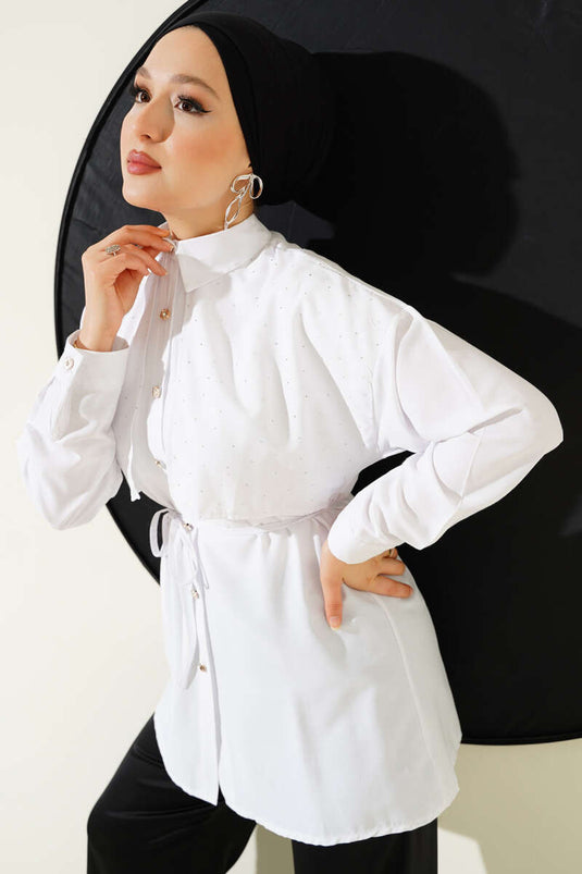 تونك ميني ستون كيب أبيض