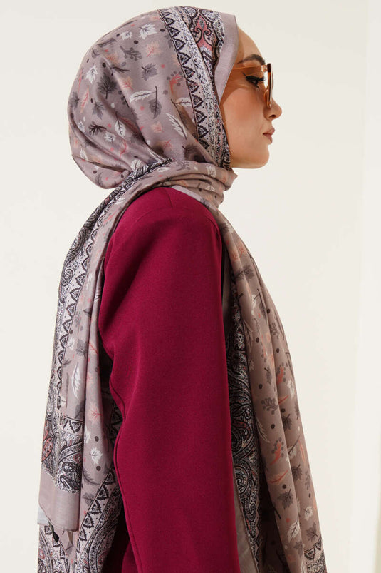 Mini Yaprak Desenli Şal Vizon