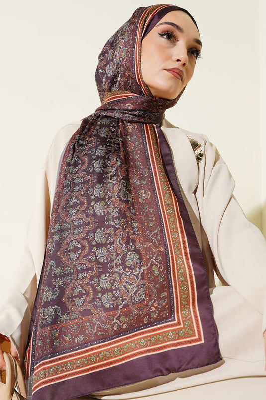 Écharpe Douce À Motif Floral Mini En Brun Chaud