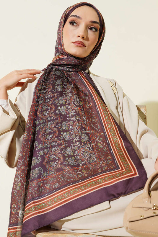 Écharpe Douce À Motif Floral Mini En Brun Chaud