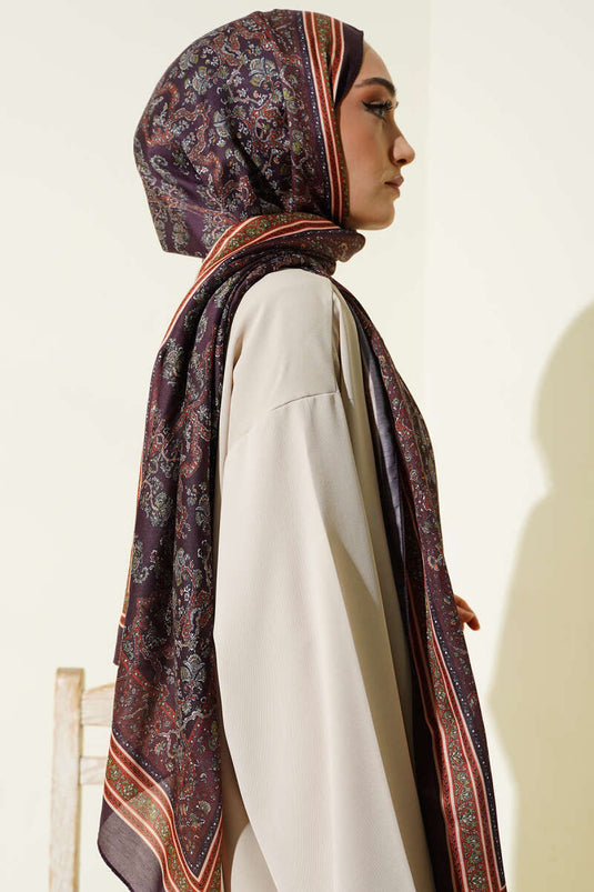 Écharpe Douce À Motif Floral Mini En Brun Chaud
