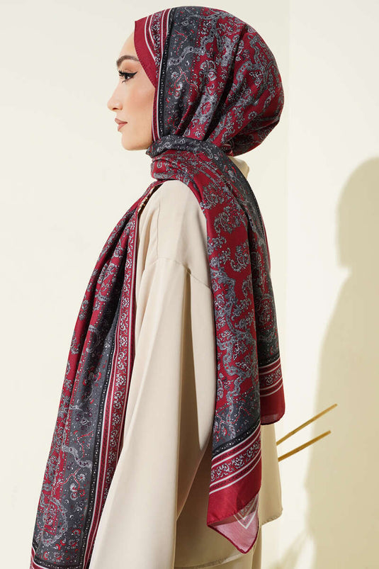 Écharpe Douce À Motifs Floraux Miniature Bordeaux