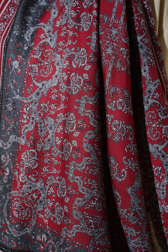 Écharpe Douce À Motifs Floraux Miniature Bordeaux