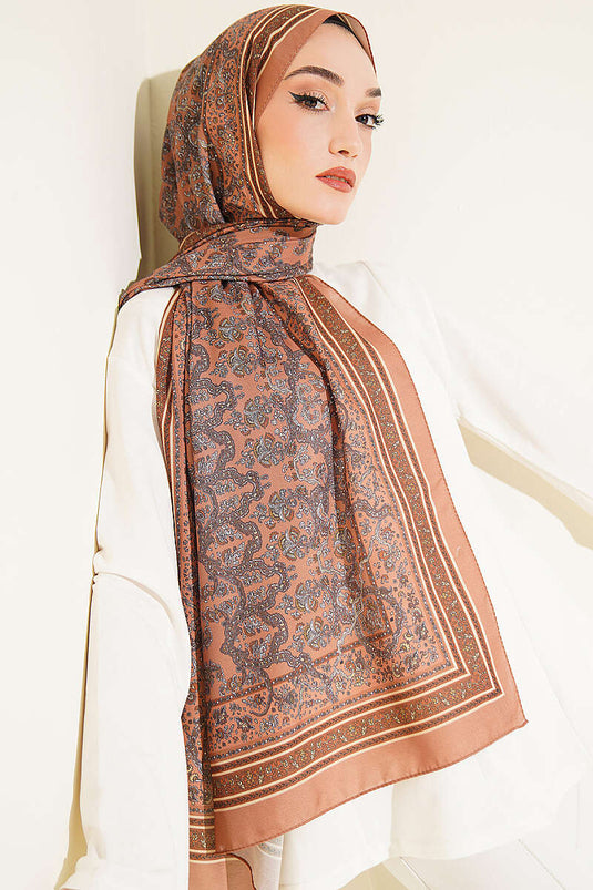 Minik Çiçek Motifli Soft Şal Camel