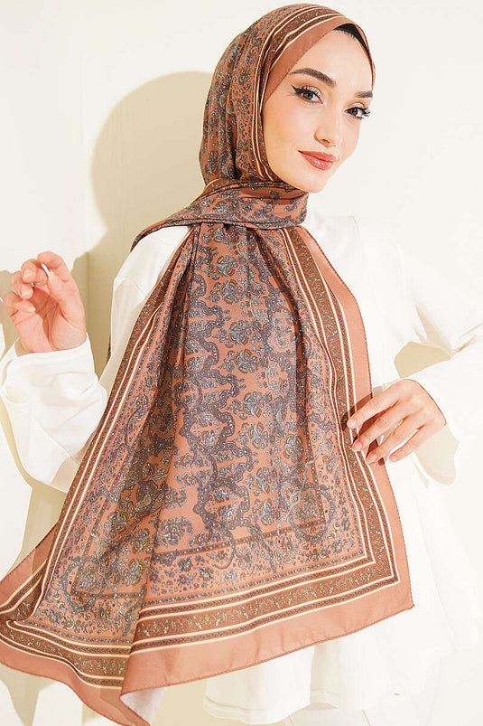Minik Çiçek Motifli Soft Şal Camel