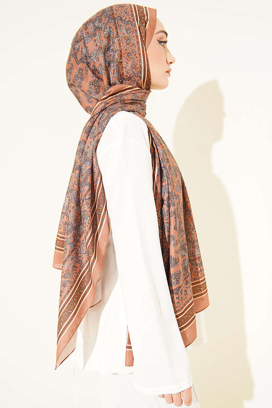 Minik Çiçek Motifli Soft Şal Camel