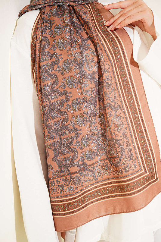 Minik Çiçek Motifli Soft Şal Camel