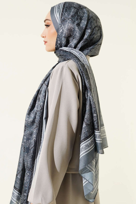 Écharpe Douce À Motif Floral Mini En Gris Fumé
