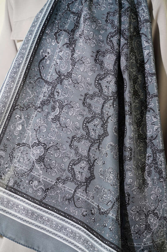 Écharpe Douce À Motif Floral Mini En Gris Fumé
