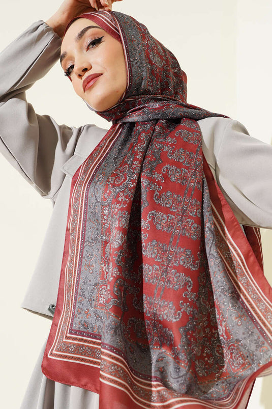وشاح ناعم بنقشة زهور صغيرة بلون الطوب