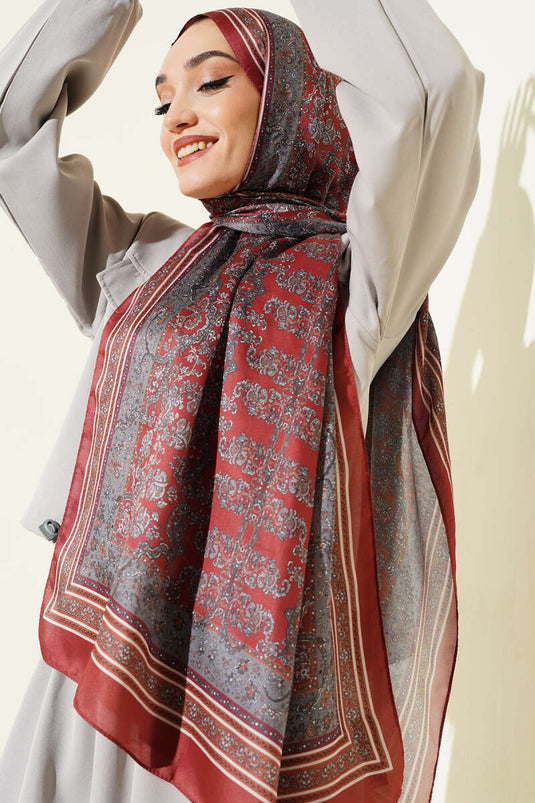وشاح ناعم بنقشة زهور صغيرة بلون الطوب