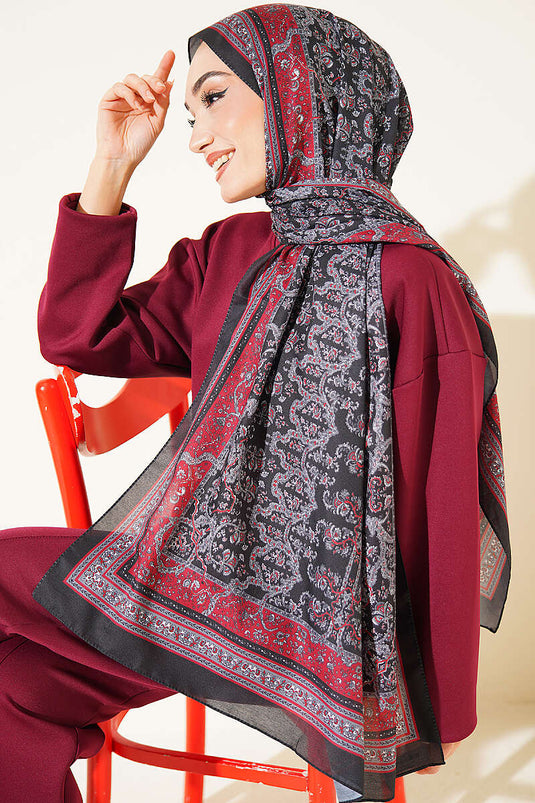 Minik Çiçek Motifli Soft Şal Siyah