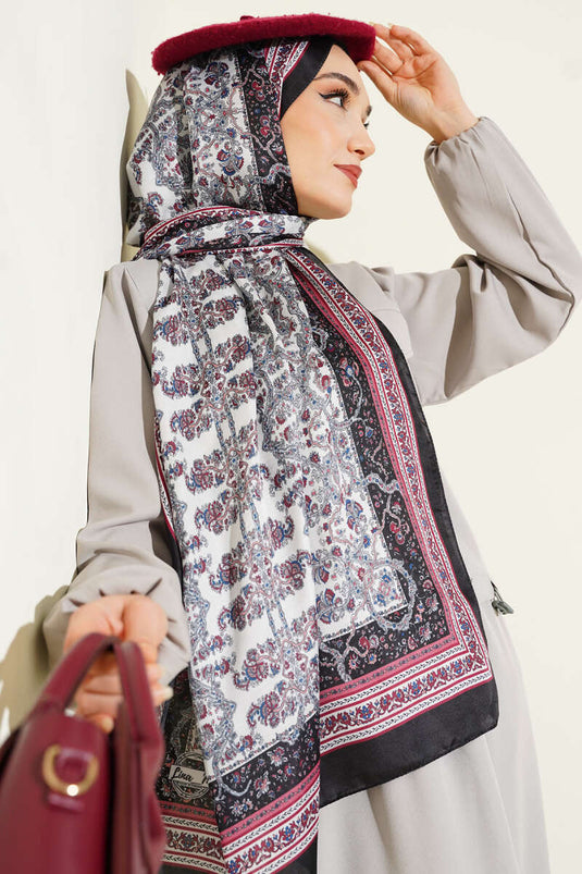 Mini Flower Pattern Soft Shawl Black Cream