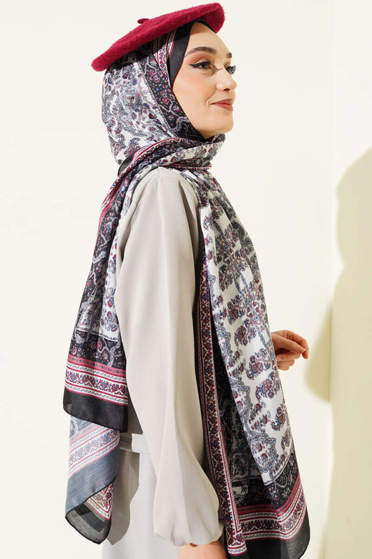 Mini Flower Pattern Soft Shawl Black Cream