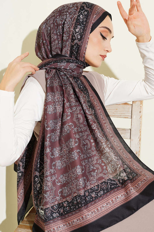 Mini Flower Patterned Soft Shawl Black Brown