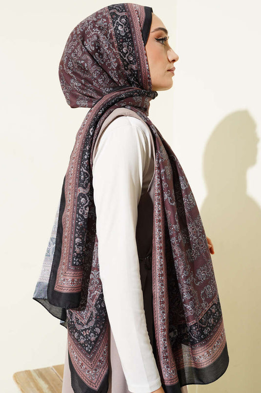 Mini Flower Patterned Soft Shawl Black Brown