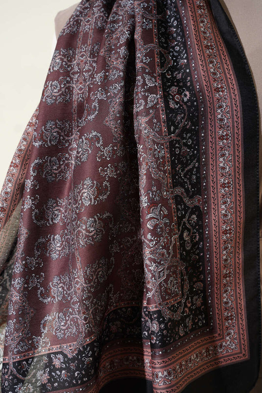 Mini Flower Patterned Soft Shawl Black Brown