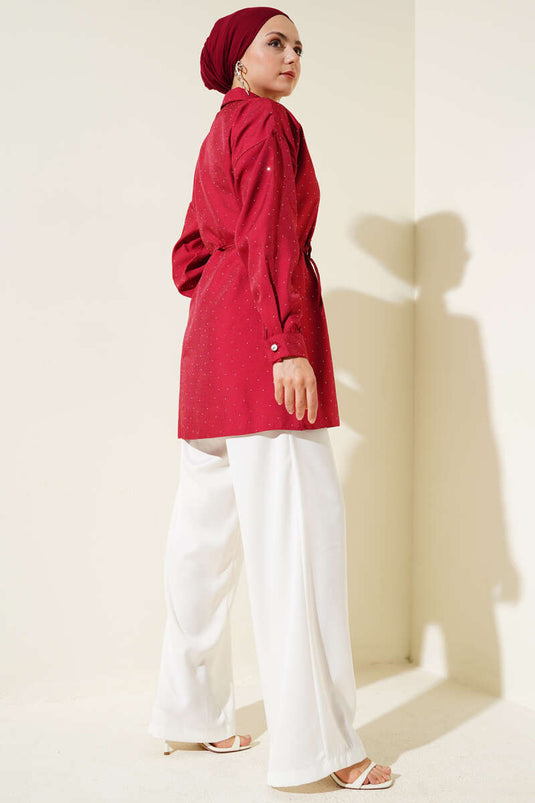 Hemd mit kleinen Steinverzierungen, burgunderrot