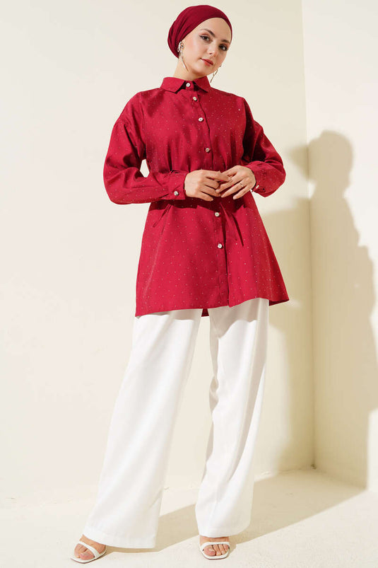 Hemd mit kleinen Steinverzierungen, burgunderrot