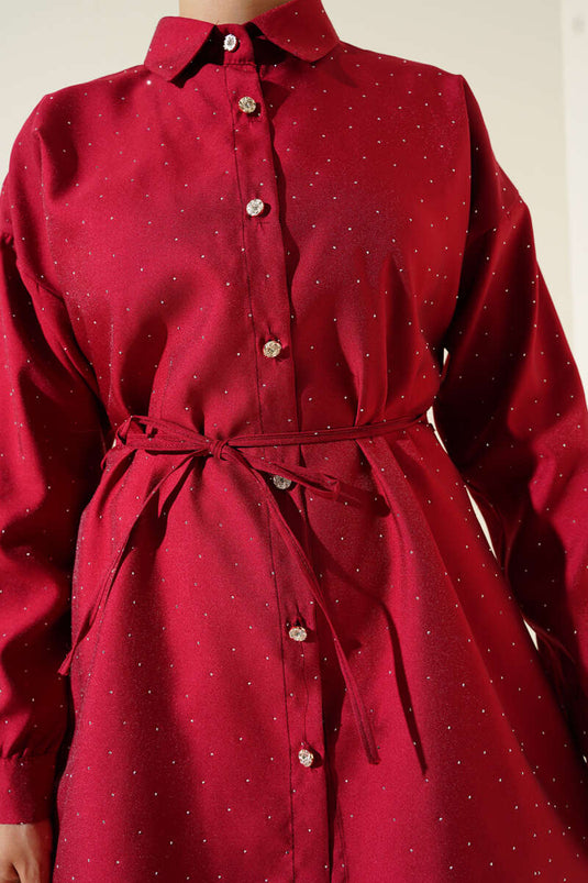 Hemd mit kleinen Steinverzierungen, burgunderrot