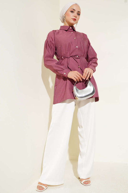 Hemd mit kleinen Steinverzierungen, Magenta