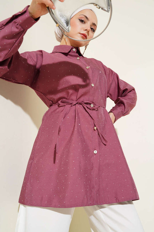 Hemd mit kleinen Steinverzierungen, Magenta