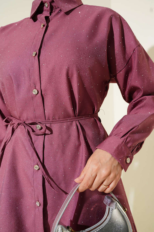 Hemd mit kleinen Steinverzierungen, Magenta