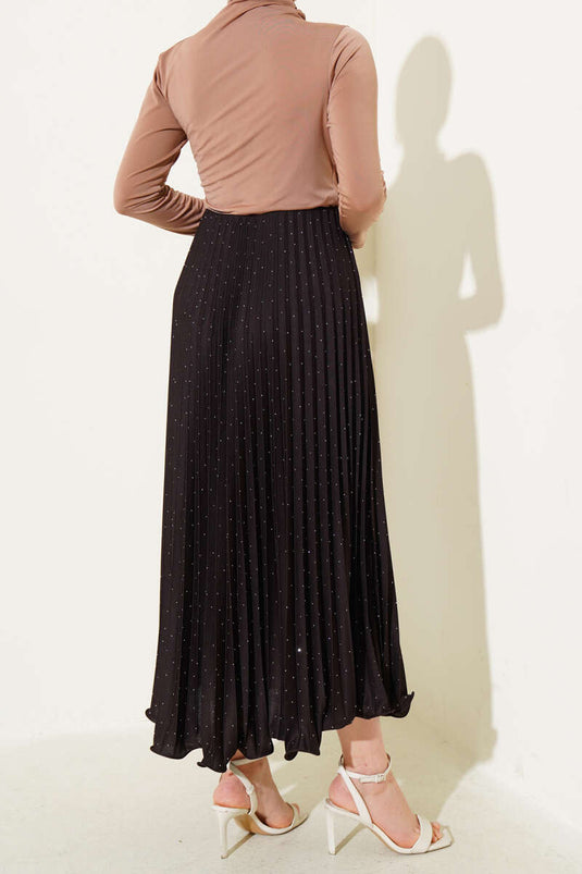 Minik Taşlı Pileli Etek Acı Kahve