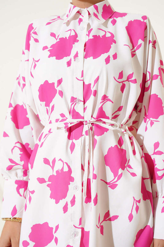 Chemise à ceinture à motif de petites feuilles, fuchsia